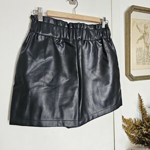 Bagatelle Paperbag Waist Faux Leather Black High Waist Shorts